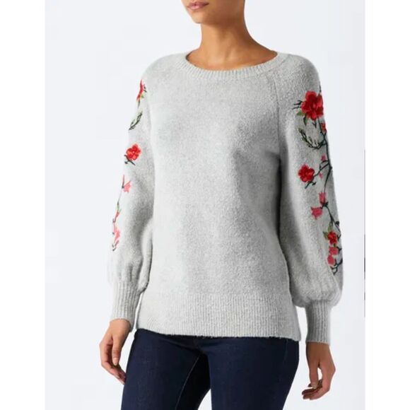 Monsoon | Flora Embroidered Sleeve Wool Blend Sweater | Medium - Picture 1 of 11